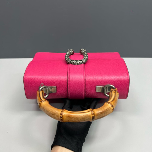 Gucci Crystal Embellished Small Dioysus Bamboo Top Handle Bag Grained Calfskin New Rosette