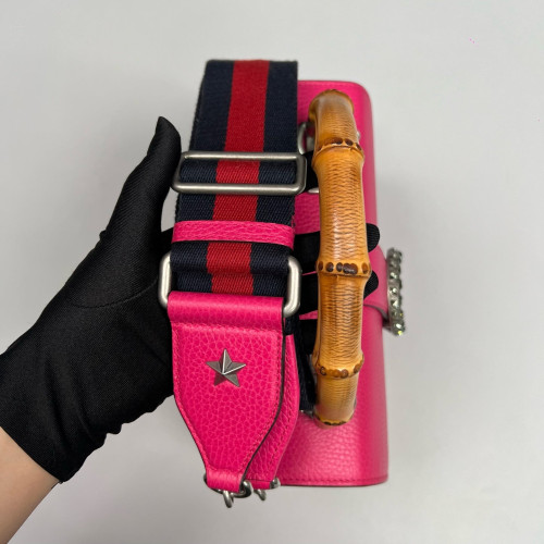 Gucci Crystal Embellished Small Dioysus Bamboo Top Handle Bag Grained Calfskin New Rosette