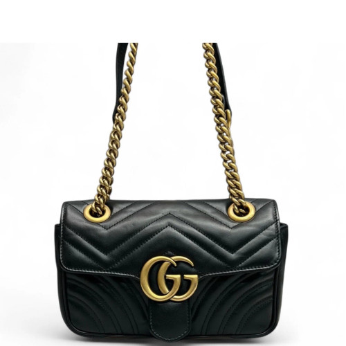 Gucci Chevron Mini GG Marmont Calfskin Black Gucci Chevron Mini GG Marmont Calfskin Black