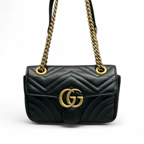 Gucci Chevron Mini GG Marmont Calfskin Black Gucci Chevron Mini GG Marmont Calfskin Black