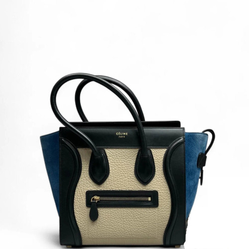 Celine Micro Luggage Grained Calfskin Suede Black Blue Beige Celine Micro Luggage Grained Calfskin Suede Black Blue Beige