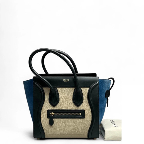Celine Micro Luggage Grained Calfskin Suede Black Blue Beige Celine Micro Luggage Grained Calfskin Suede Black Blue Beige