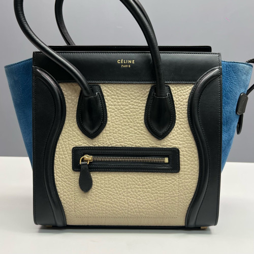 Celine Micro Luggage Grained Calfskin Suede Black Blue Beige Celine Micro Luggage Grained Calfskin Suede Black Blue Beige