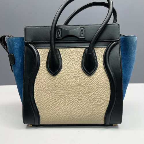Celine Micro Luggage Grained Calfskin Suede Black Blue Beige Celine Micro Luggage Grained Calfskin Suede Black Blue Beige
