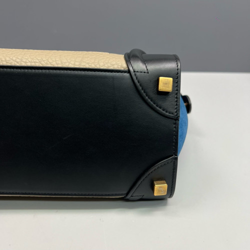 Celine Micro Luggage Grained Calfskin Suede Black Blue Beige Celine Micro Luggage Grained Calfskin Suede Black Blue Beige