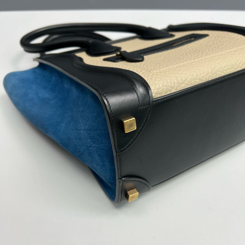 Celine Micro Luggage Grained Calfskin Suede Black Blue Beige Celine Micro Luggage Grained Calfskin Suede Black Blue Beige