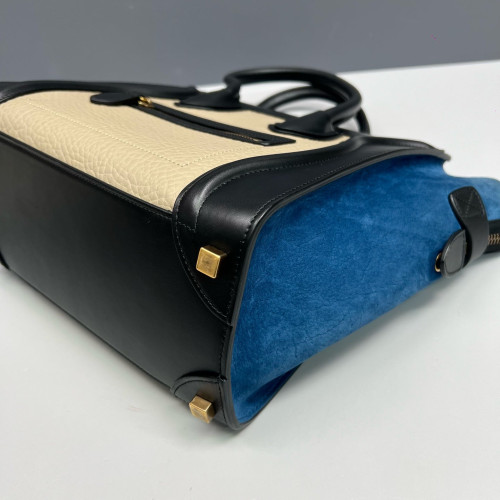 Celine Micro Luggage Grained Calfskin Suede Black Blue Beige Celine Micro Luggage Grained Calfskin Suede Black Blue Beige