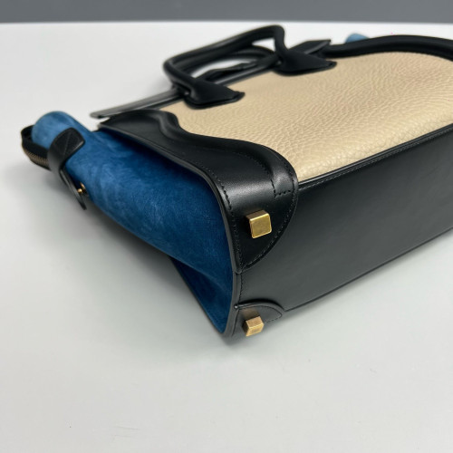 Celine Micro Luggage Grained Calfskin Suede Black Blue Beige Celine Micro Luggage Grained Calfskin Suede Black Blue Beige