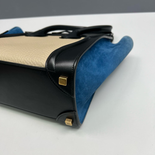 Celine Micro Luggage Grained Calfskin Suede Black Blue Beige Celine Micro Luggage Grained Calfskin Suede Black Blue Beige