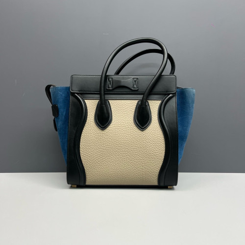 Celine Micro Luggage Grained Calfskin Suede Black Blue Beige Celine Micro Luggage Grained Calfskin Suede Black Blue Beige