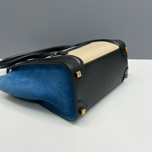 Celine Micro Luggage Grained Calfskin Suede Black Blue Beige Celine Micro Luggage Grained Calfskin Suede Black Blue Beige