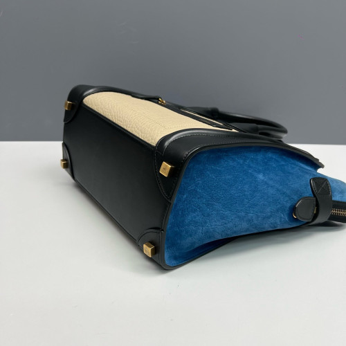 Celine Micro Luggage Grained Calfskin Suede Black Blue Beige Celine Micro Luggage Grained Calfskin Suede Black Blue Beige