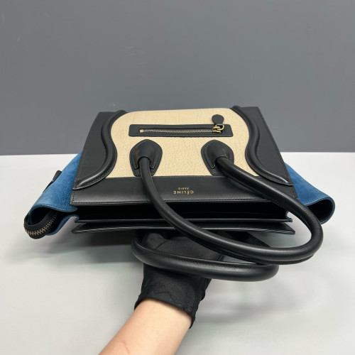 Celine Micro Luggage Grained Calfskin Suede Black Blue Beige Celine Micro Luggage Grained Calfskin Suede Black Blue Beige