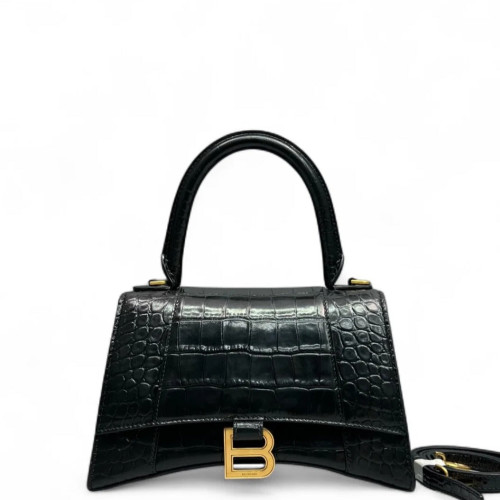 Balenciaga Hourglass Small Calfskin Crocodile Embossed Black