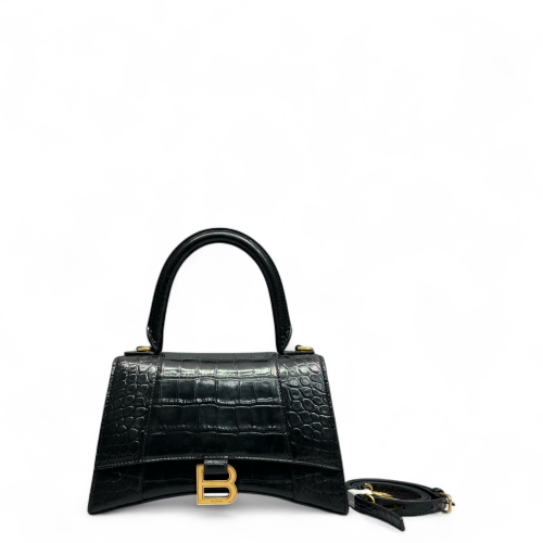 Balenciaga Hourglass Small Calfskin Crocodile Embossed Black