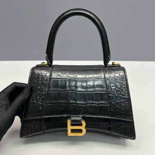 Balenciaga Hourglass Small Calfskin Crocodile Embossed Black