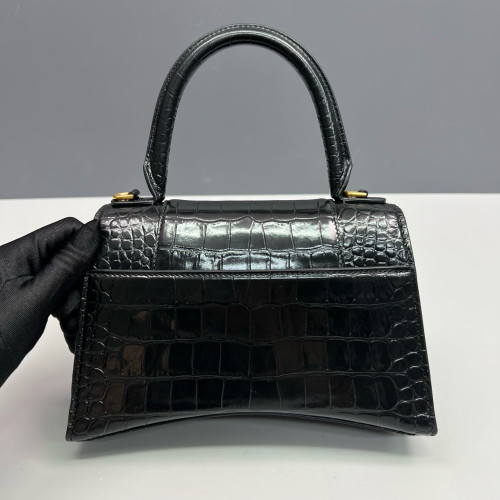Balenciaga Hourglass Small Calfskin Crocodile Embossed Black