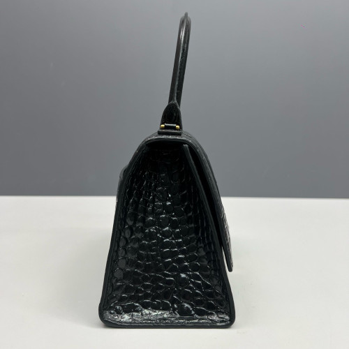 Balenciaga Hourglass Small Calfskin Crocodile Embossed Black