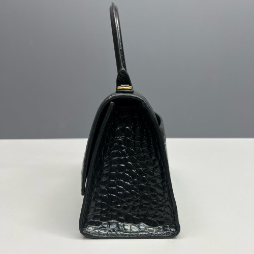 Balenciaga Hourglass Small Calfskin Crocodile Embossed Black