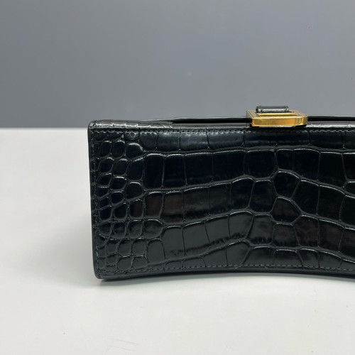 Balenciaga Hourglass Small Calfskin Crocodile Embossed Black