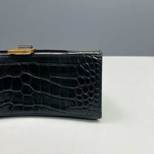 Balenciaga Hourglass Small Calfskin Crocodile Embossed Black