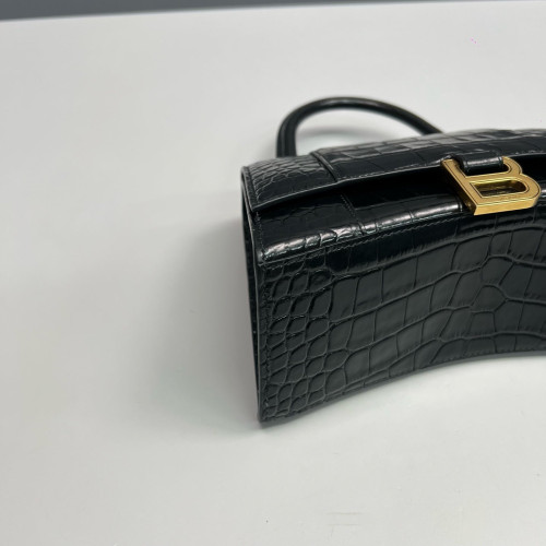 Balenciaga Hourglass Small Calfskin Crocodile Embossed Black