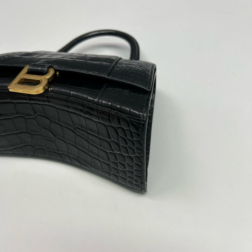 Balenciaga Hourglass Small Calfskin Crocodile Embossed Black