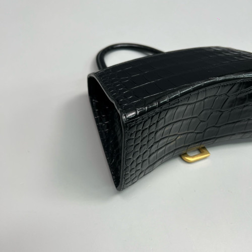 Balenciaga Hourglass Small Calfskin Crocodile Embossed Black