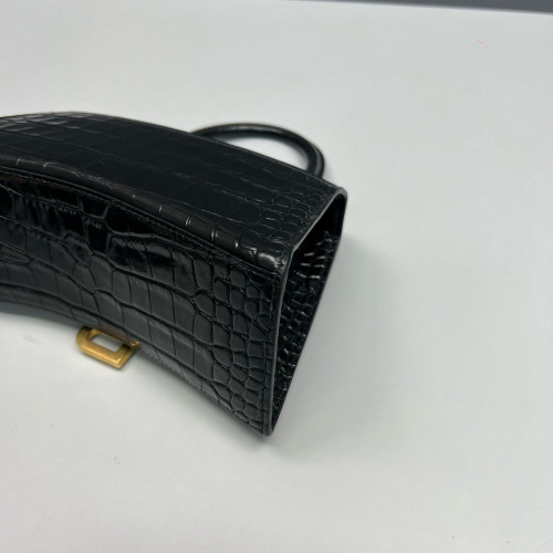 Balenciaga Hourglass Small Calfskin Crocodile Embossed Black