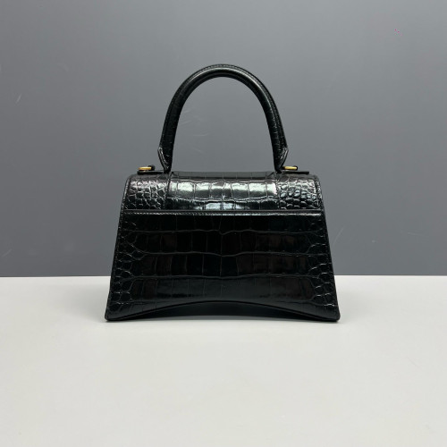 Balenciaga Hourglass Small Calfskin Crocodile Embossed Black
