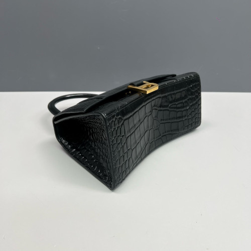 Balenciaga Hourglass Small Calfskin Crocodile Embossed Black