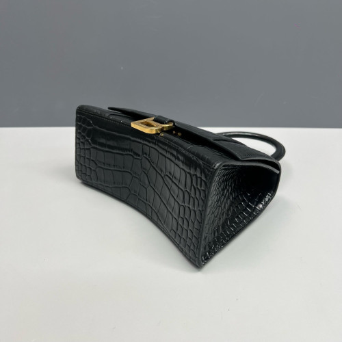 Balenciaga Hourglass Small Calfskin Crocodile Embossed Black