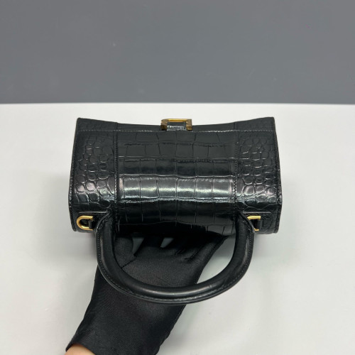Balenciaga Hourglass Small Calfskin Crocodile Embossed Black