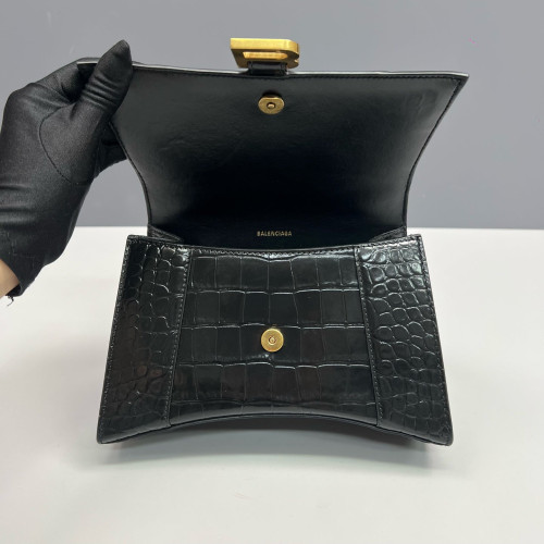 Balenciaga Hourglass Small Calfskin Crocodile Embossed Black