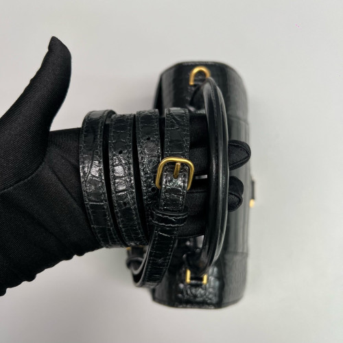 Balenciaga Hourglass Small Calfskin Crocodile Embossed Black