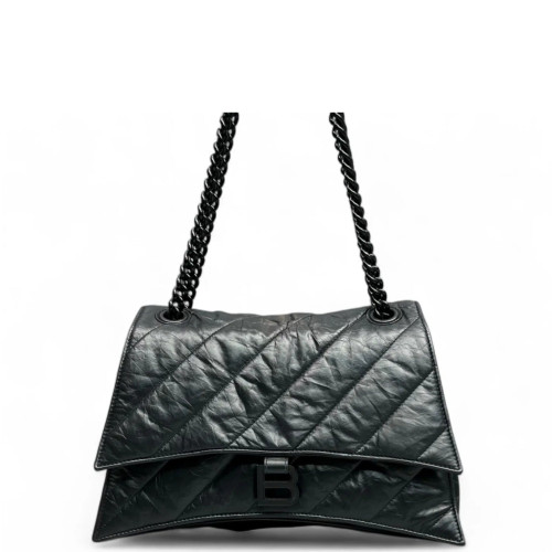 Balenciaga Medium Crush Chain Shoulder Bag Calfskin Black