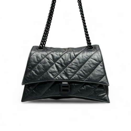 Balenciaga Medium Crush Chain Shoulder Bag Calfskin Black