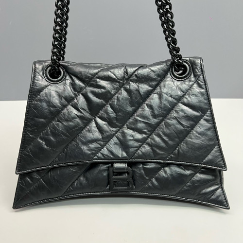 Balenciaga Medium Crush Chain Shoulder Bag Calfskin Black
