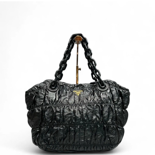 Prada Shoulder Bag Pull Up Leather Black