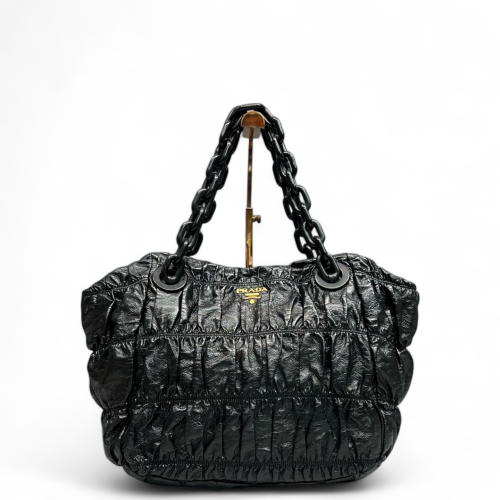 Prada Shoulder Bag Pull Up Leather Black