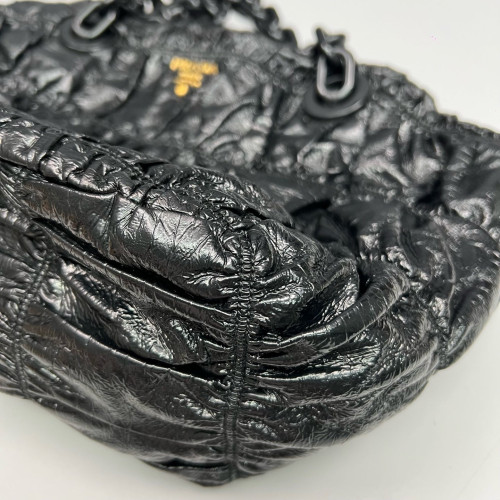 Prada Shoulder Bag Pull Up Leather Black