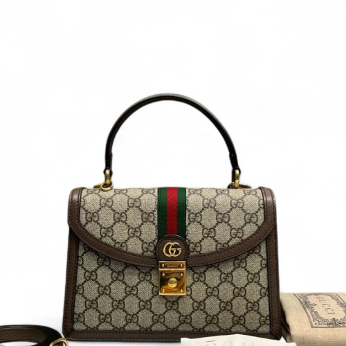 Gucci Web Medium Ophidia Padlock Top Handle GG Supreme Monogram Calfskin Beige Brown Green