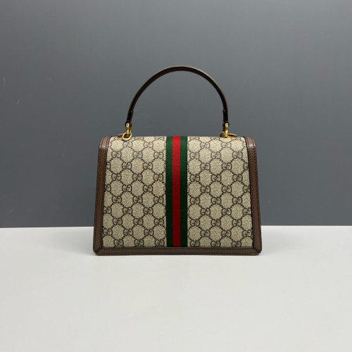 Gucci Web Medium Ophidia Padlock Top Handle GG Supreme Monogram Calfskin Beige Brown Green