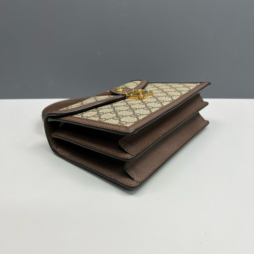 Gucci Web Medium Ophidia Padlock Top Handle GG Supreme Monogram Calfskin Beige Brown Green