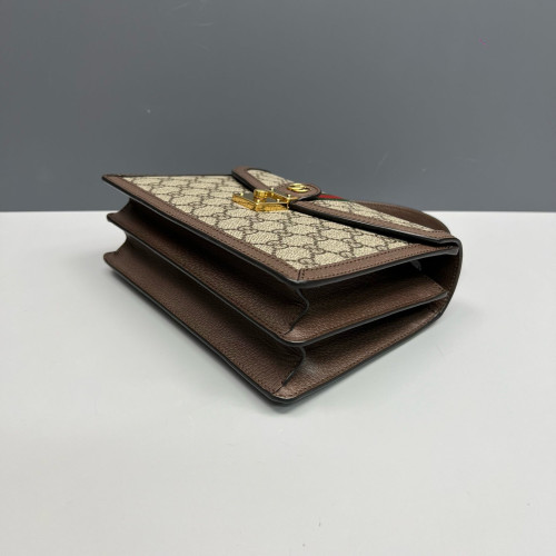Gucci Web Medium Ophidia Padlock Top Handle GG Supreme Monogram Calfskin Beige Brown Green
