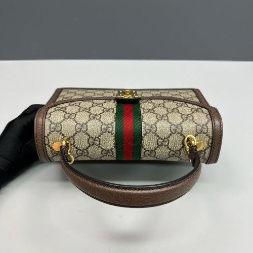 Gucci Web Medium Ophidia Padlock Top Handle GG Supreme Monogram Calfskin Beige Brown Green