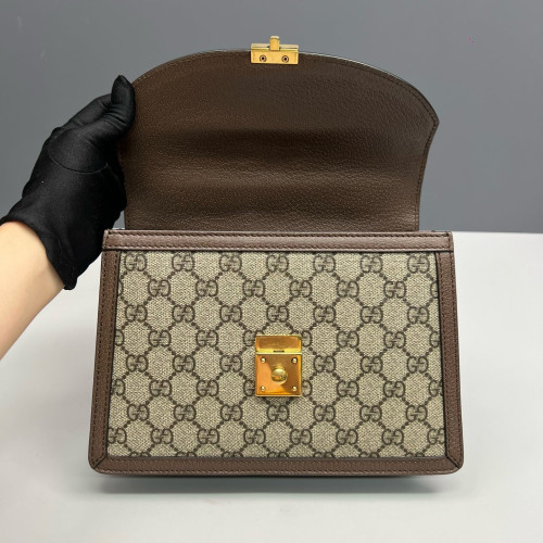 Gucci Web Medium Ophidia Padlock Top Handle GG Supreme Monogram Calfskin Beige Brown Green
