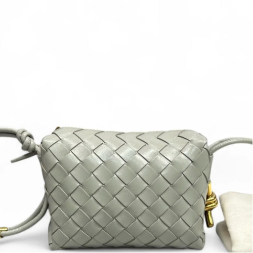 Bottega Veneta Loop Top Handle Camera Bag Calfskin Intrecciato Grey