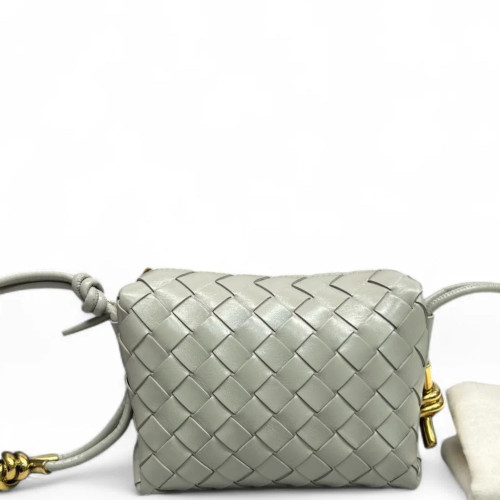 Bottega Veneta Loop Top Handle Camera Bag Calfskin Intrecciato Grey