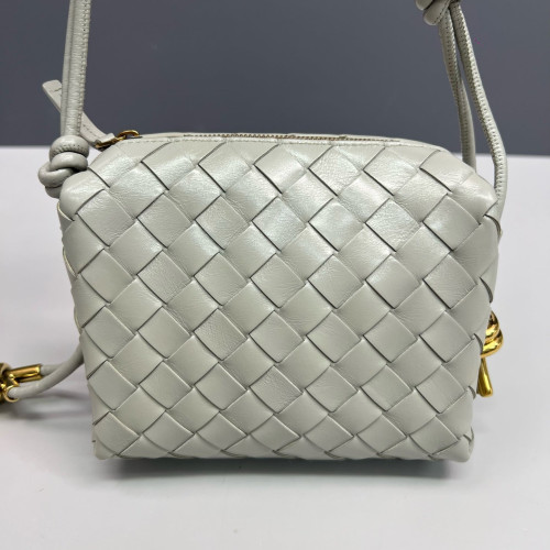 Bottega Veneta Loop Top Handle Camera Bag Calfskin Intrecciato Grey